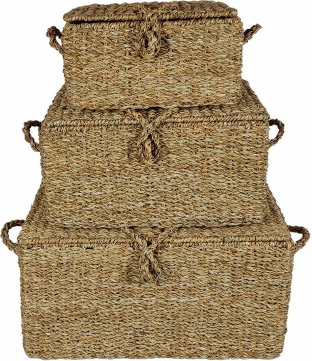 Set kuti ALMAR me kapak, 3 copë, kashtë deti, hekuri, 50x34x25cm