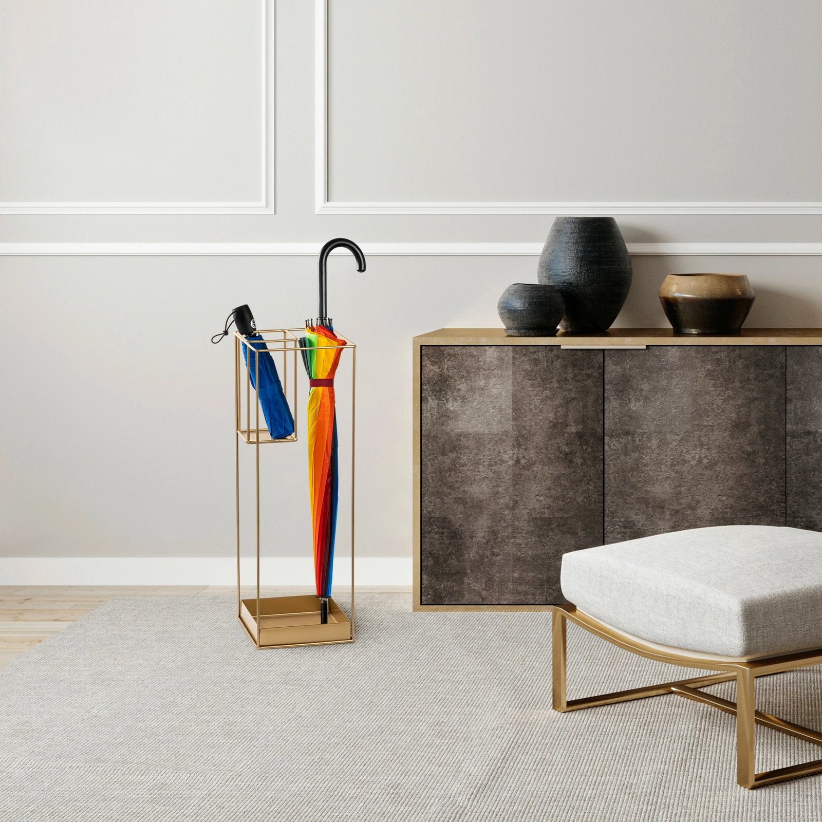 Stendë për ombrella, metalike, ngjyrë ari, Aberto Design, Şemsiye - 008