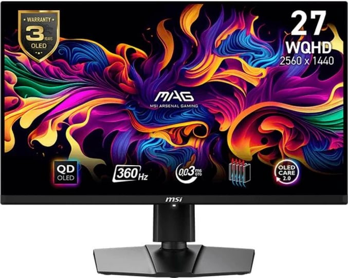 Monitor, MSI MAG 271QPX QD-OLED E2, 27" WQHD 2560x1440, 360Hz, 0.03ms, i zi