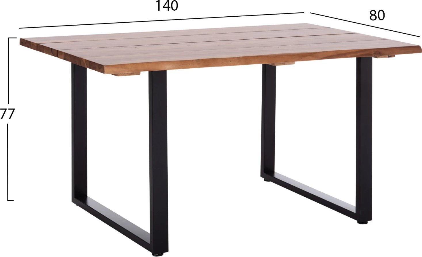 Tavolinë për jashtë FRIGGO, dru akacie, këmbë metalike, 140x80x77cm