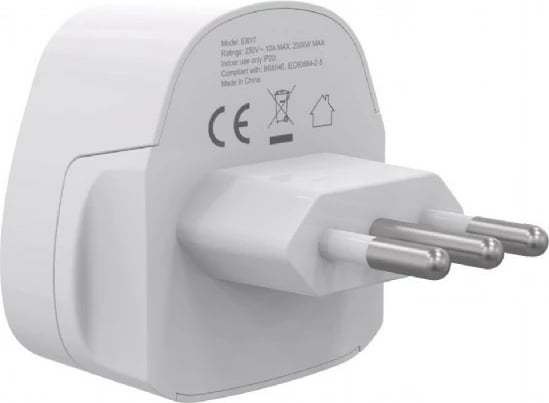 Adapter udhëtimi rryme, Gembird, A-AC-ITMINTF, 10A, universal në prizë italiane 3-pin (CEI 23-50), e bardhë