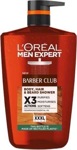 Xhel dushi, shampon dhe për mjekër për burra L'Oreal Paris Men Expert Barber Club 3-në-1, 1000ml