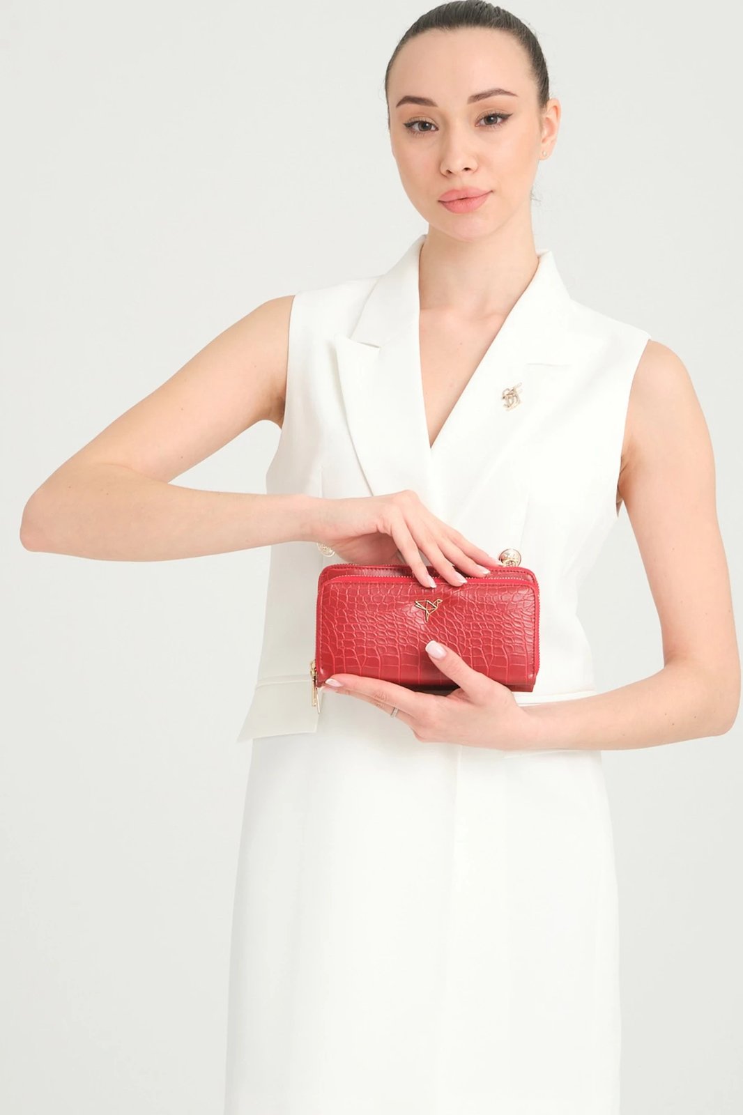 Portofol për gra, ngjyrë e kuqe, lëkurë PU, Zoozie Bags, Lizard