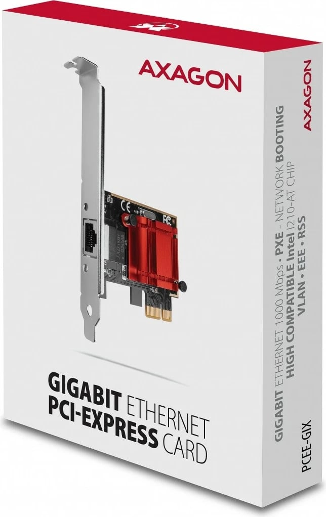 Kartë rrjeti AXAGON PCEE-GIX, PCIe, 1x Gigabit Ethernet, Intel I210-AT, me mbajtëse standarde dhe low-profile