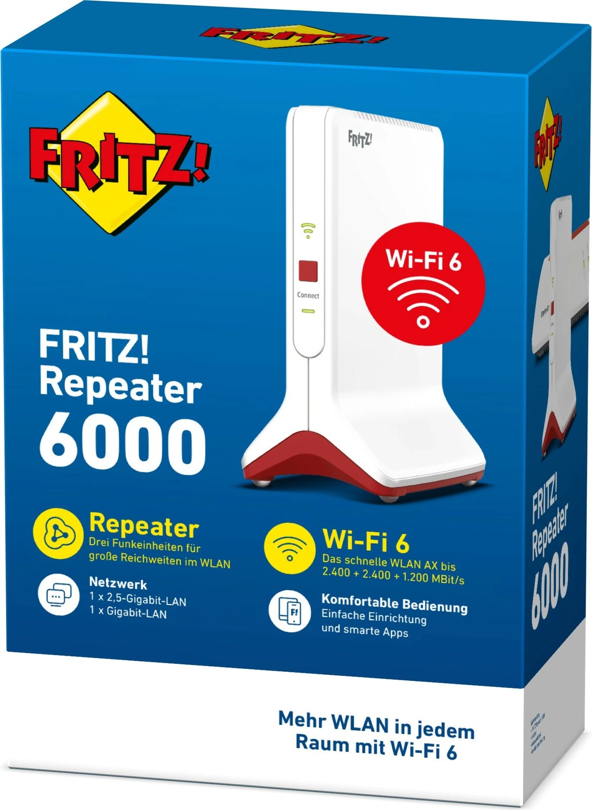 Router portabil AVM FRITZ!Repeater 6000, Wi-Fi 6, Tri-band, Ethernet LAN, Kuq, Bardhë