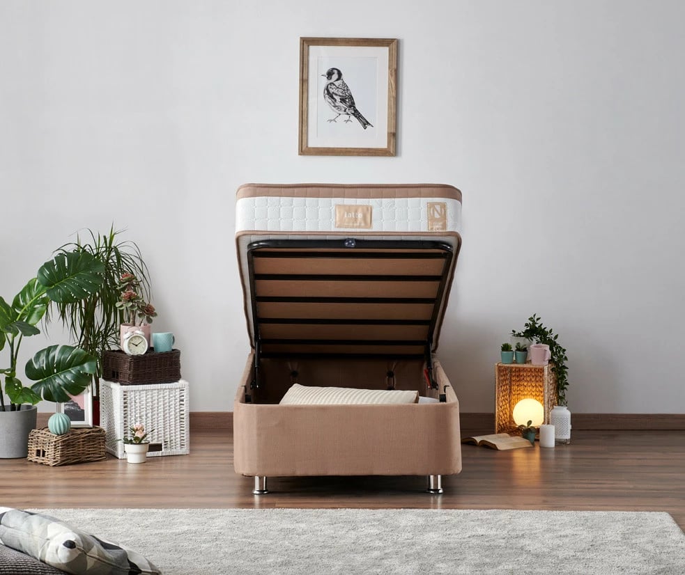 Dyshek, bazë dhe krevat me shpinore Skye Decor, ngjyrë kafe e çelët (90 x 200)