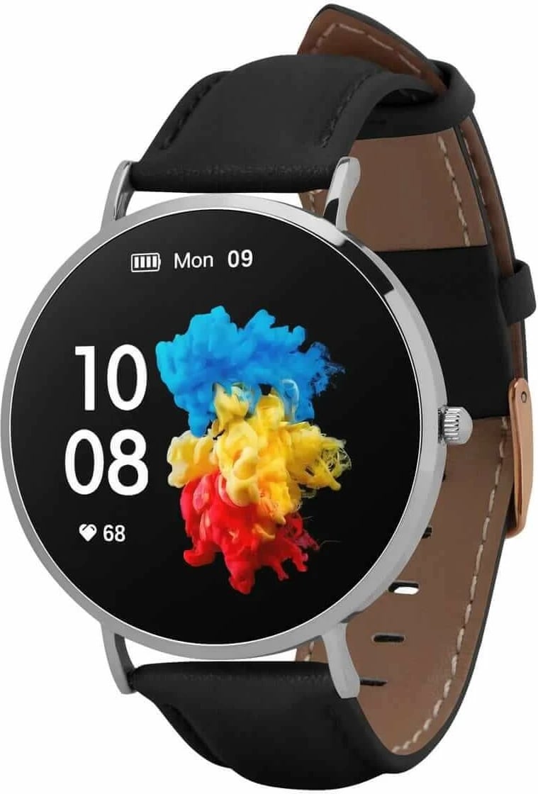 Smartwatch Garett Verona, 1.3" AMOLED, IP67, i zi/argjendtë