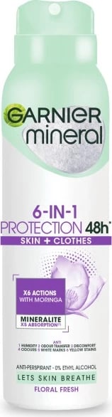 Sprej antiperspirant për femra Garnier Mineral 6-in-1 Protection Floral Fresh 150ml