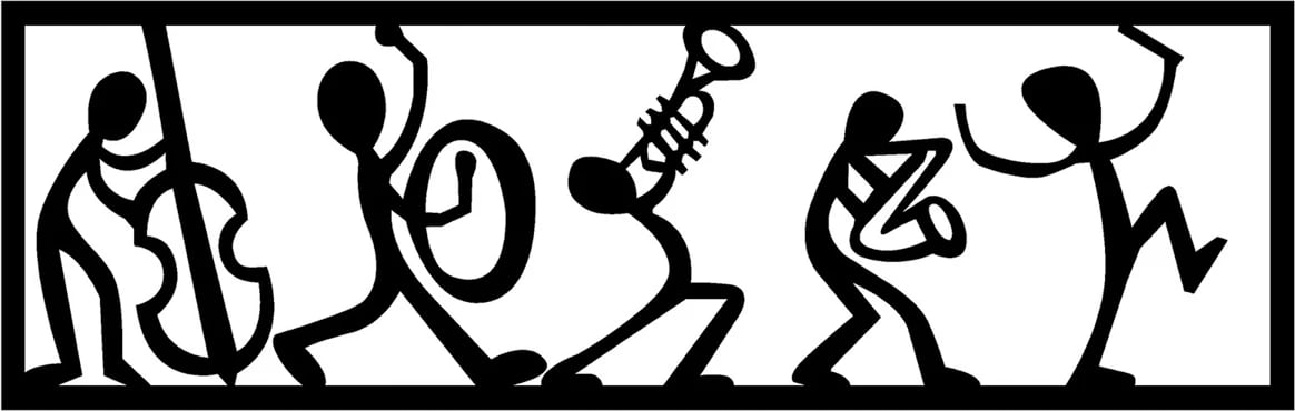 Aksesor dekorativ metalik për mur, muzikantë, ngjyrë e zezë