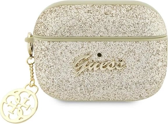 Mbështjellës Guess 4G Glitter Flake për AirPods Pro 2, me karabinë, Ari