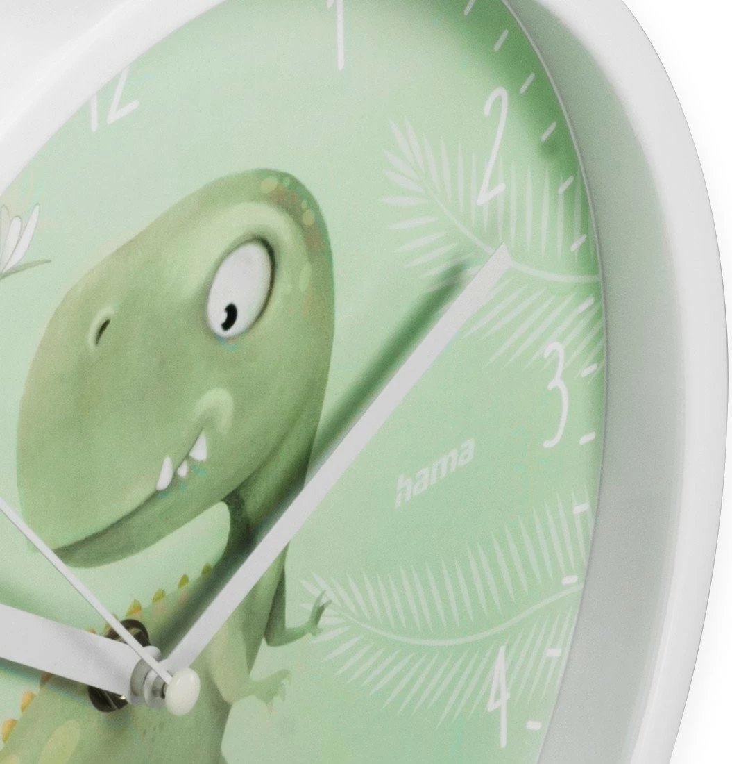 Orë muri për fëmijë Hama 185897, analog, 25 cm, dinosaur, e bardhë/jeshile