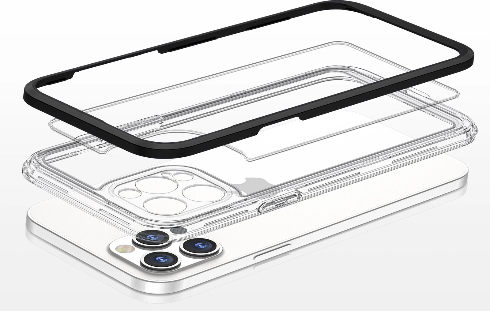 Mbështjellës Hurtel Hybrid Armor Clear 3in1 për iPhone 12 Pro, i tejdukshëm me kornizë të zezë