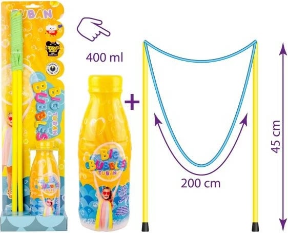 Set për flluska të mëdha Tuban TU3637, lëng 400 ml, litar 50 cm, ngjyra të ndryshme