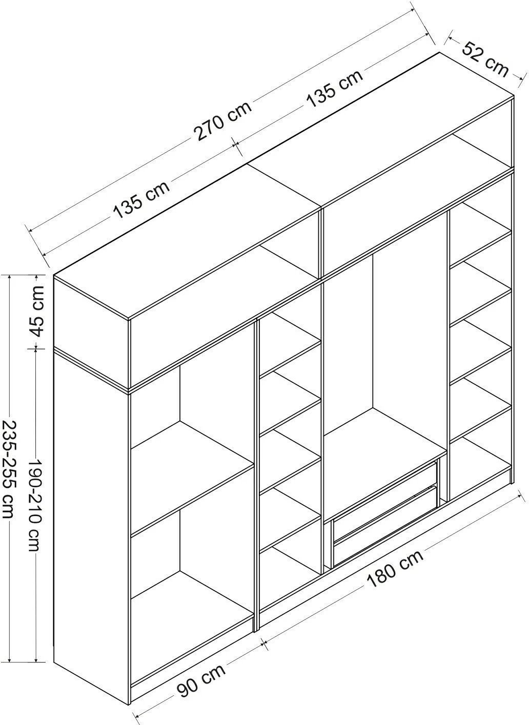Dollap garderobe Skye Decor, ngjyrë dore, 270x255x52cm