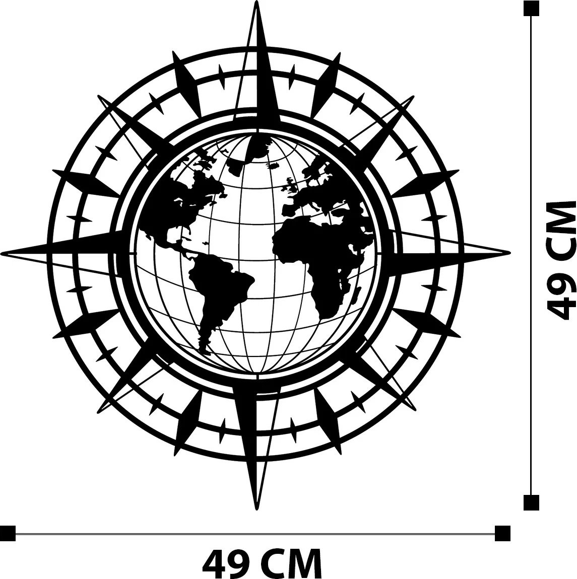Aksesor dekorativ metalik për mur Wallity, Gercek Dunya, ngjyrë e zezë, 49x49cm