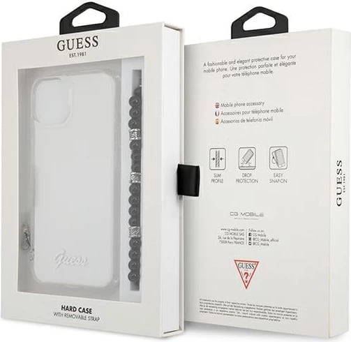 Mbështjellës Guess GUHCP13MKPSBK për iPhone 13 6.1", Transparent, me varëse Black Pearl