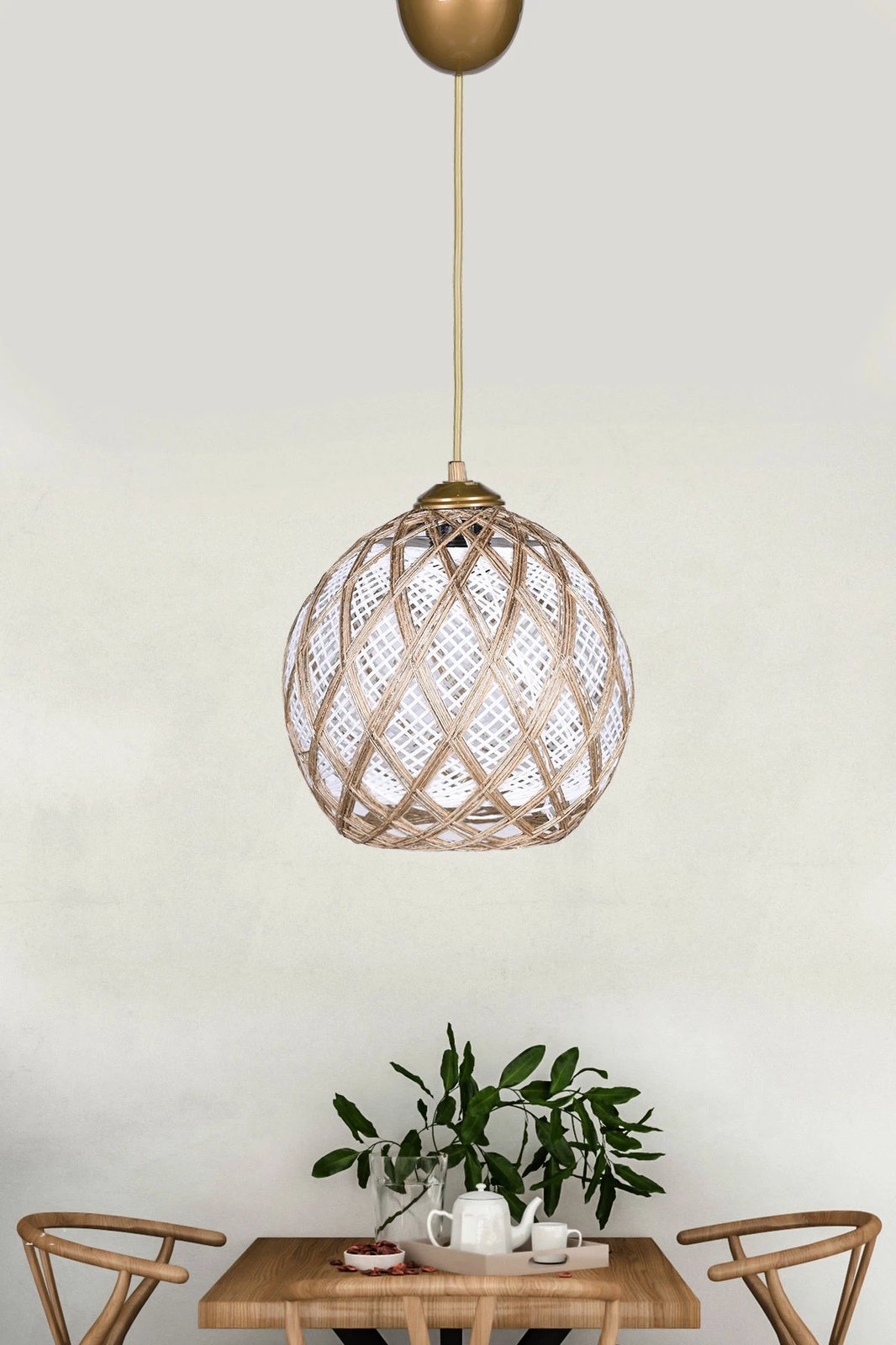 Llambë tavani Opviq, HM024, plastikë, kapak pambuku, e bardhë dhe argjendtë, 22x54cm