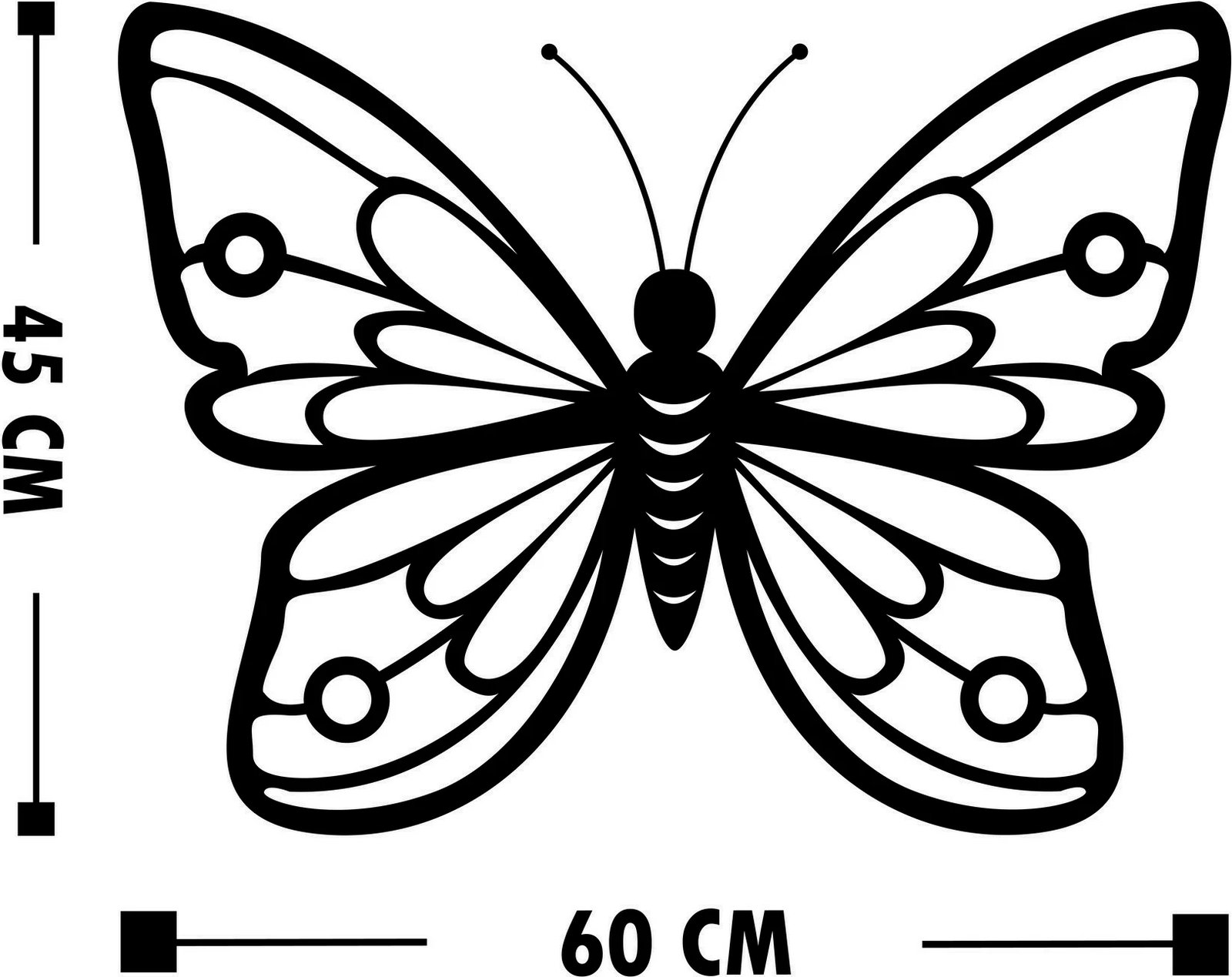 Aksesor dekorativ metalik për mur, flutur, Wallity, ngjyrë e zezë, 60x45cm