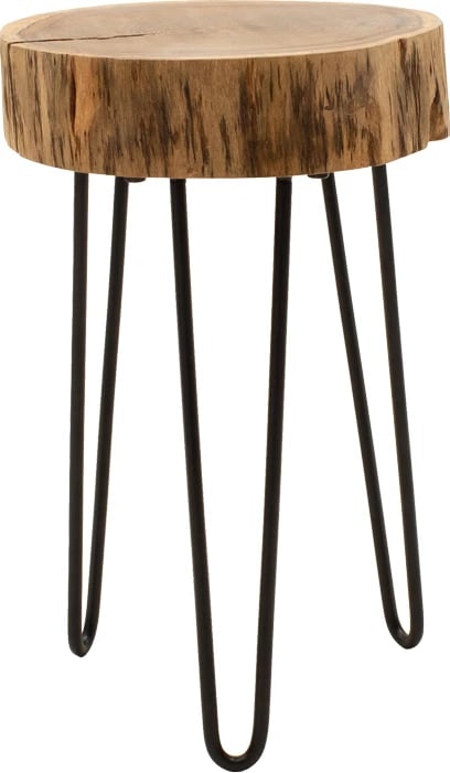 Tavolinë anësore Tripp, dru akacie natyrale, këmbë metalike të zeza, 32x30x47cm