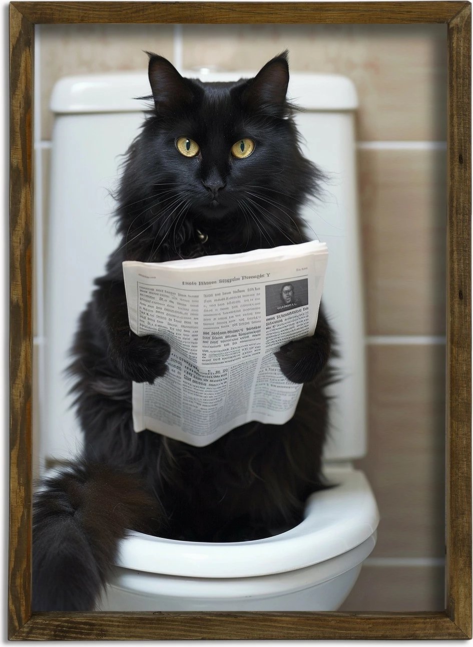 Pikturë dekorative me kornizë MDF, mace me gazetë, AI042