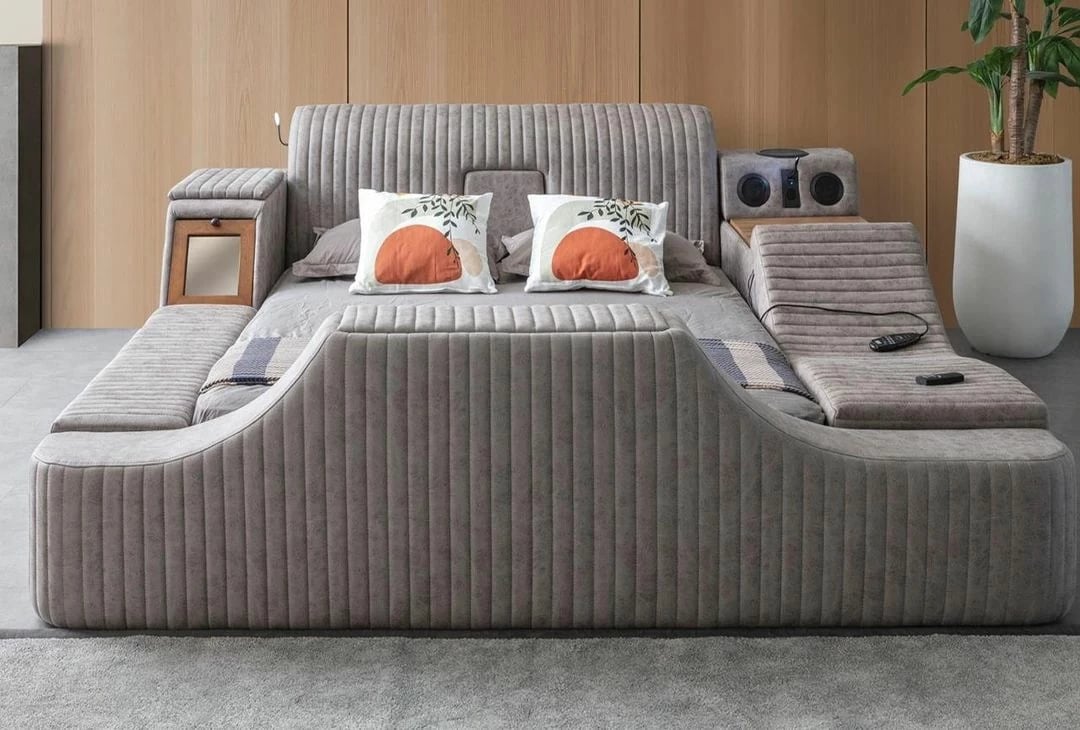 Krevat dopio me funksione smart, ngjyrë kafe, Skye Decor, Sunshine Smart