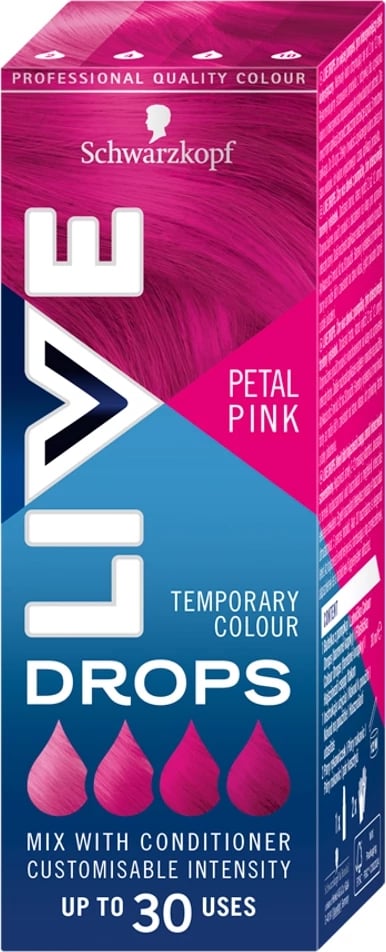 Pika për ngjyrosje të flokëve për femra Schwarzkopf Live Drops Petal Pink, 30ml