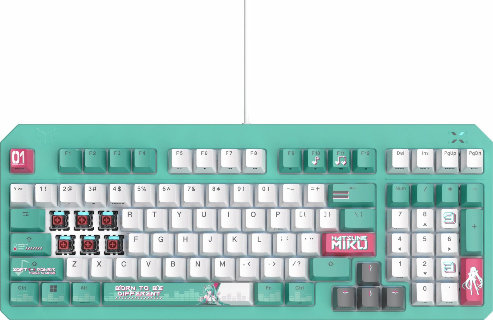 Tastierë gaming ASUS TUF Gaming K3 Gen II Hatsune Miku Edition, RGB, opto-mekanike, mint/white