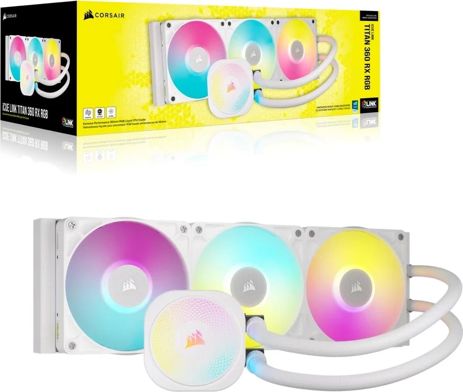 Kasë ftohëse Corsair iCUE LINK TITAN 360 RX RGB AIO, 360mm, e bardhë