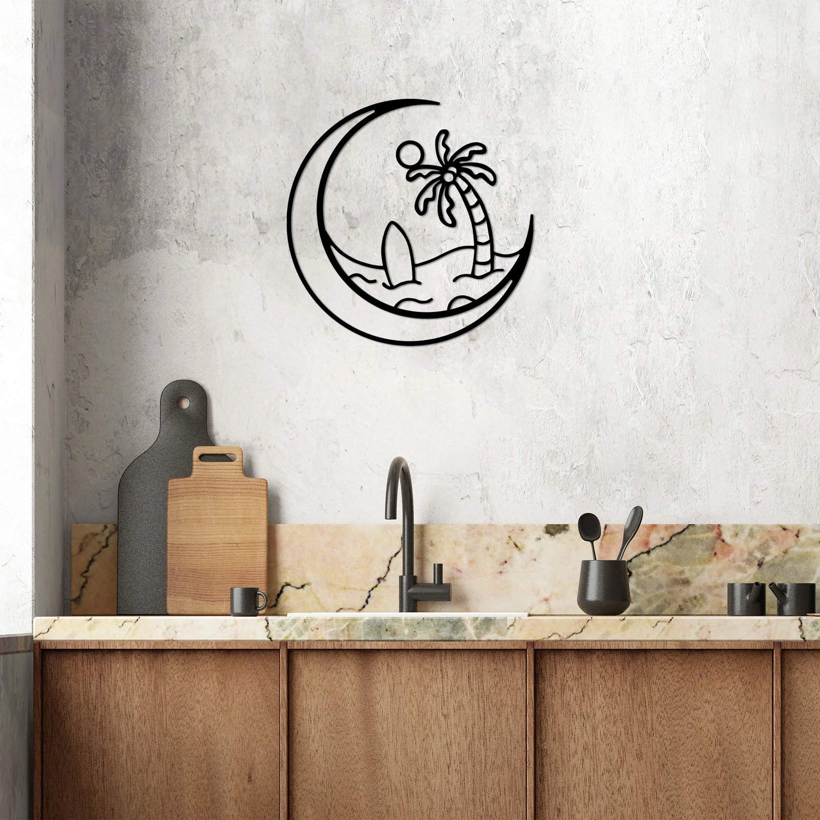 Aksesor dekorativ metalik për mur, Sea Sand Surf, 70x70cm