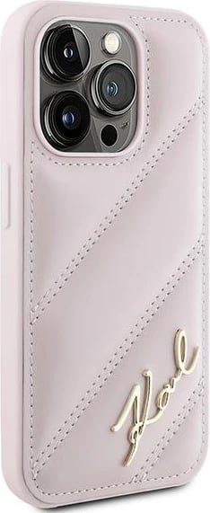 Mbështjellës Karl Lagerfeld Diagonal Quilted Script për iPhone 15 Pro, Rozë