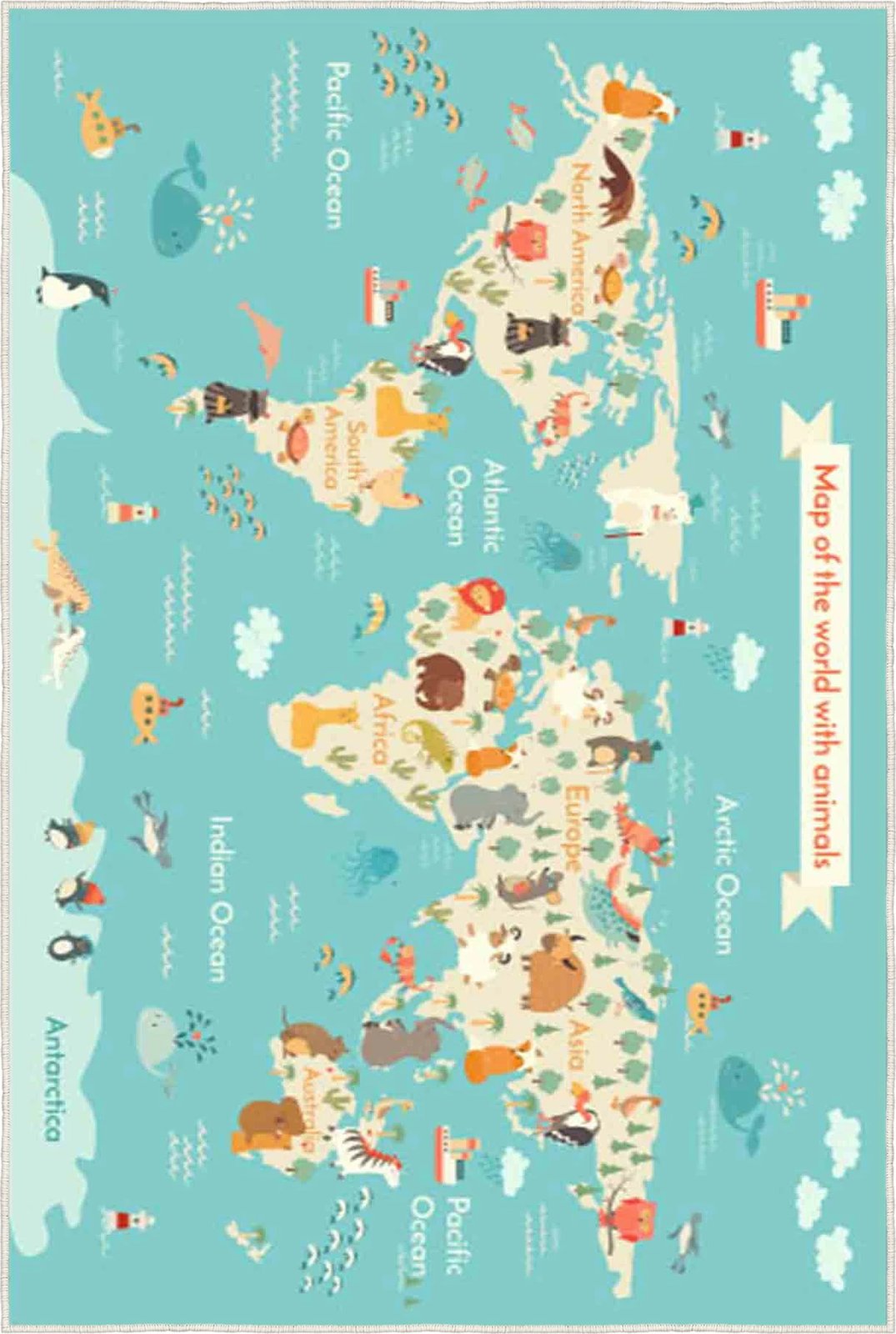 Qilim multikolor për fëmijë, hartë bote, Conceptum Hypnose, ELS577, 120x180cm