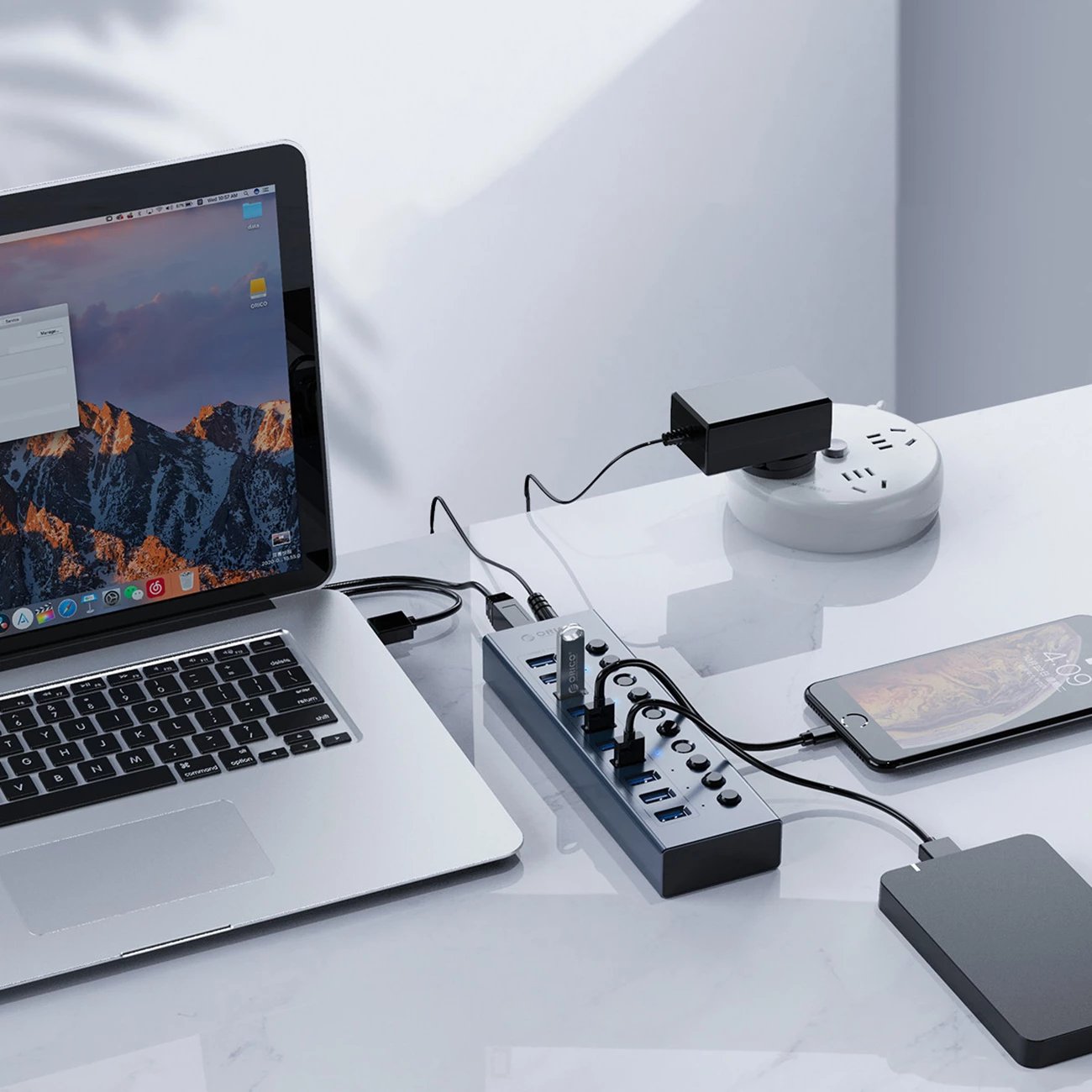 Hub USB Orico BT2U3-16AB, 16x USB-A 3.0 me çelësa, Gri