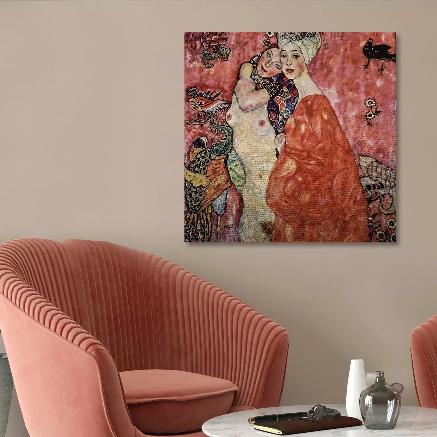 Pikturë dekorative në kanavacë, art i Gustav Klimt, shumëngjyrëshe, 100x100cm