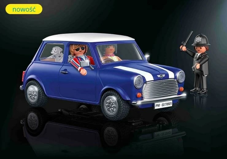 Set lodrash Playmobil Mini Cooper 70921 me 3 figurina dhe aksesorë, blu
