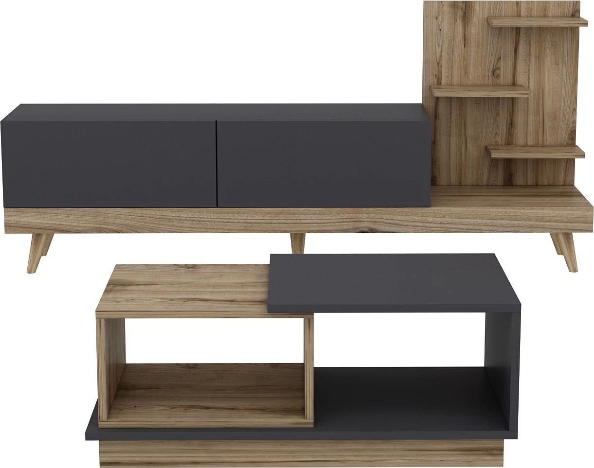 Set mobiljesh për dhomë dite, anthracite dhe arrë, Skye Decor, Dizayn - Ciragan