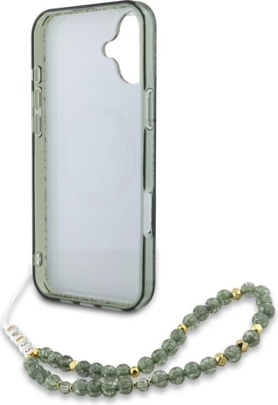 Mbështjellës Guess IML Flowers Allover Electro me rrip perlash MagSafe për iPhone 16 Plus, Gjelbër