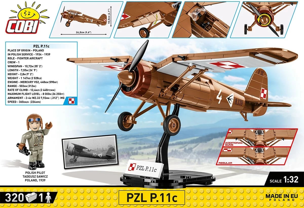 Set blloqesh Cobi PZL P.11c, Historical Collection, 320 pjesë, me figurë, Kafe