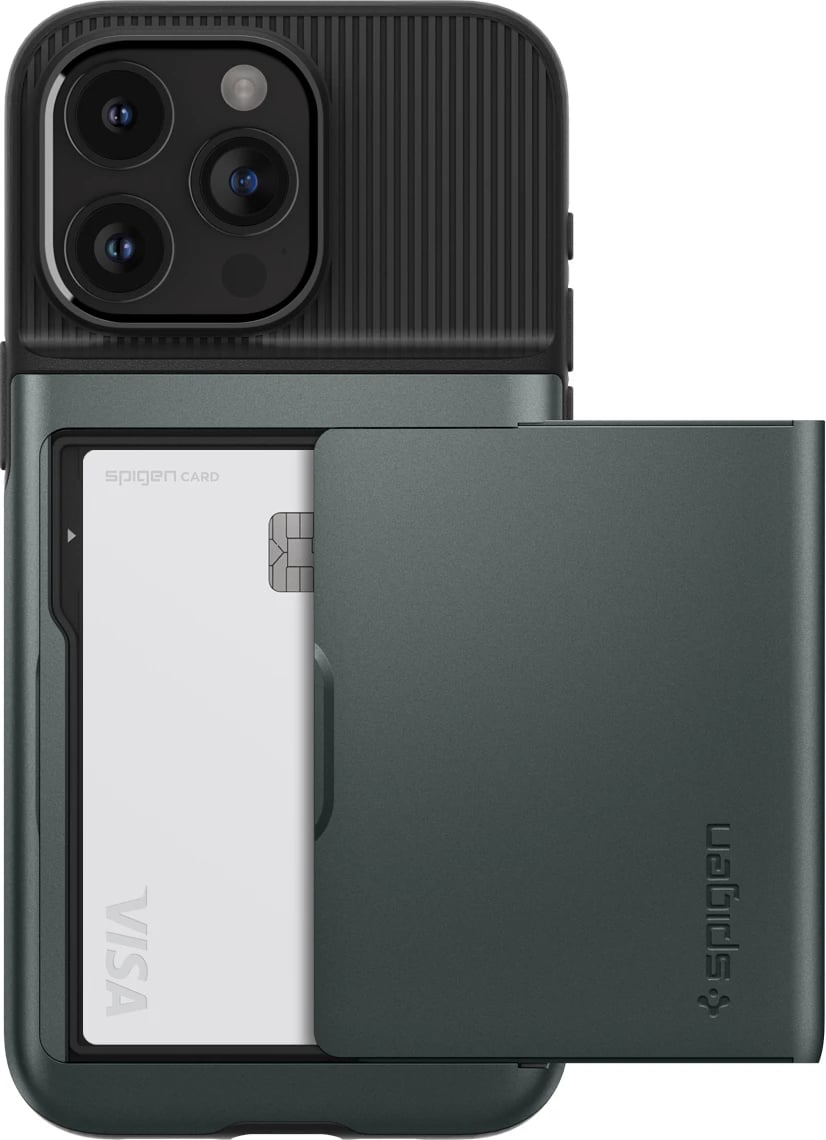 Mbështjellës Spigen Slim Armor CS për iPhone 15 Pro Max, e gjelbër e errët