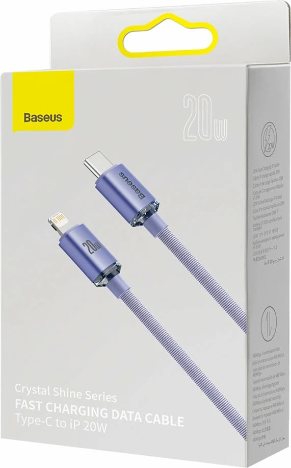 Kabllo Baseus Crystal Shine Series CAJY000305, 2m, Lightning në USB-C, 20W, Vjollcë