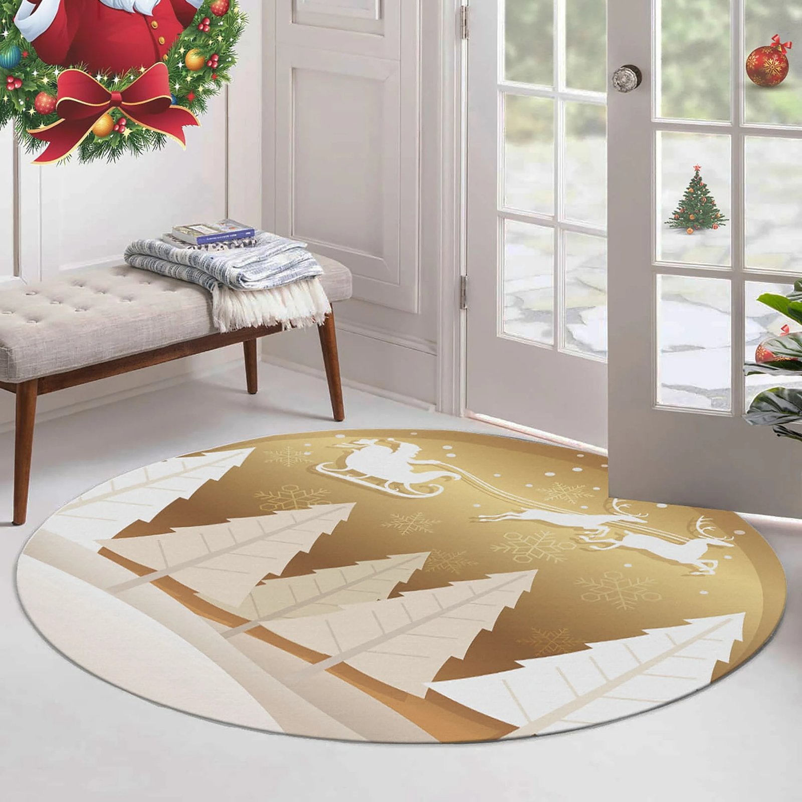 Qilim i rrumbullakët, ngjyrë ari dhe e bardhë, Conceptum Hypnose, Woopamuk449, 140cm