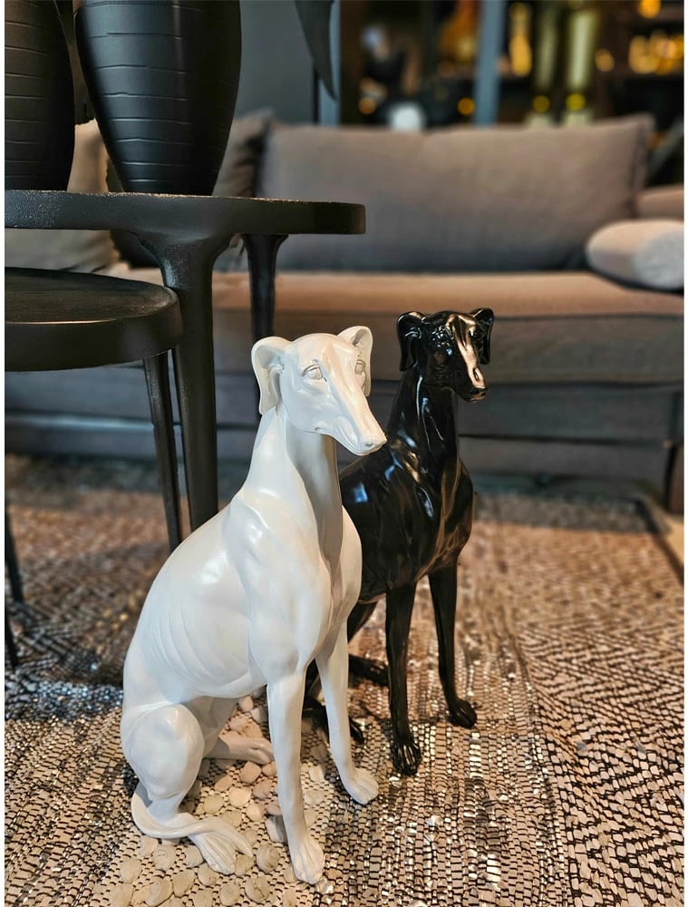 Qen dekorativ Ibizan, ngjyrë e bardhë me shkëlqim, 39.5x22.5x10.5cm