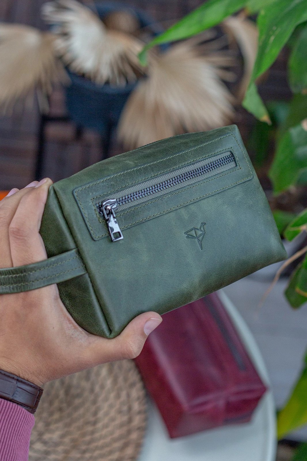 Çantë dore lëkure, ngjyrë e gjelbër, Zoozie Bags Boston Crazy