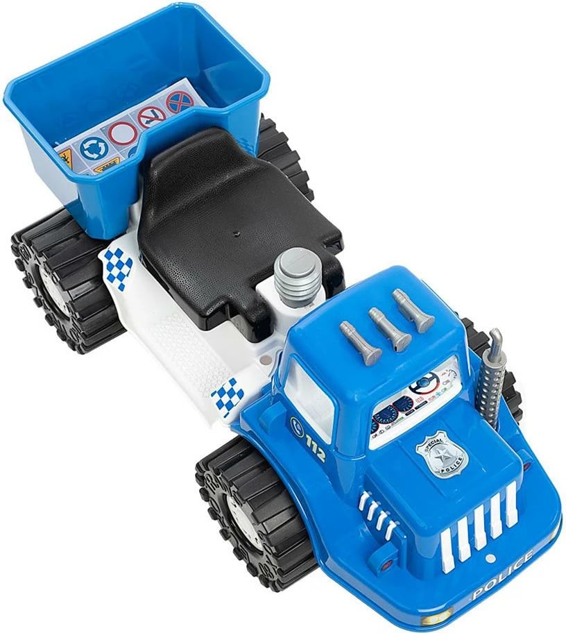 makinë lodër për hipje policie, BAYO, POLICE 70 cm, kapacitet 20 kg, kuti nën ulëse, për moshë 3+, 71x33x39 cm, blu