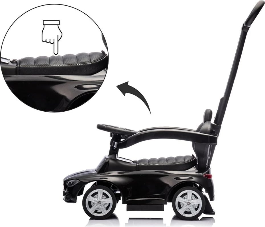 Makinë ride-on me dorezë udhëzuese, Milly Mally, Mercedes C-Class Deluxe, sedilje eko-lëkurë, goma gome, anti-tip, e zezë