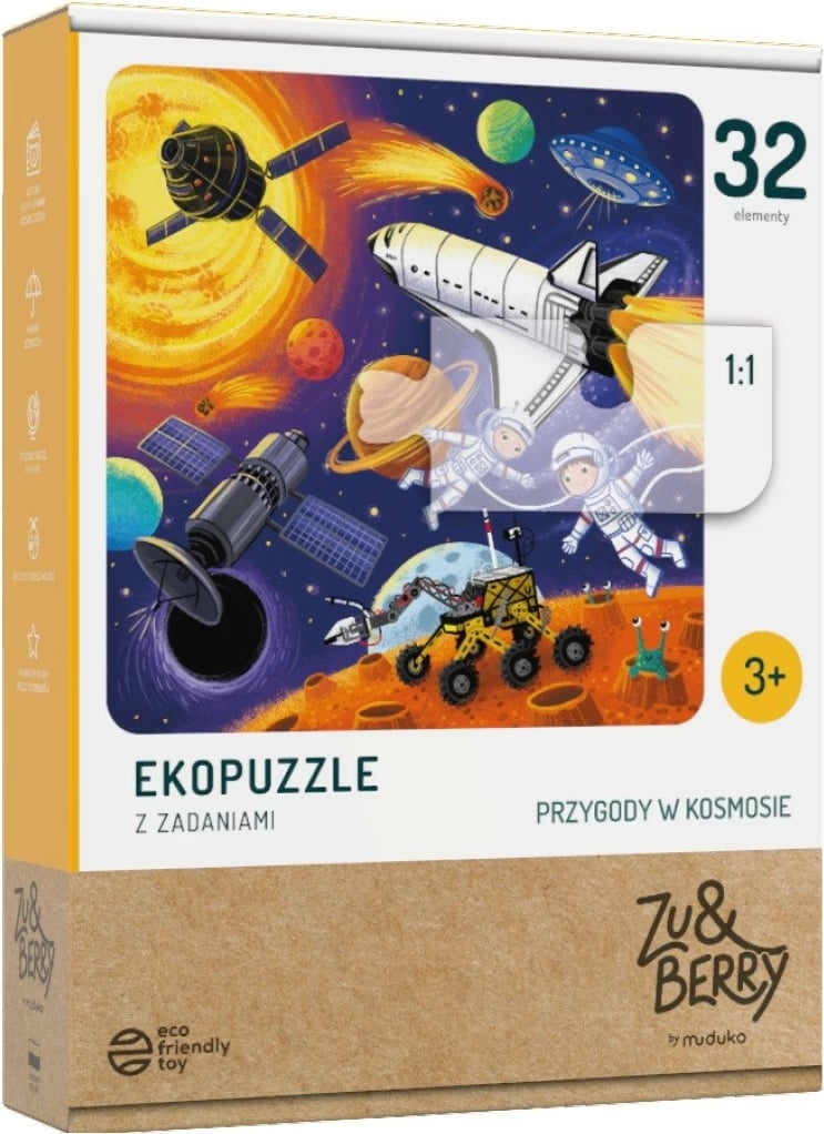Puzzle për fëmijë Muduko 32 pjesë, Przygody w Kosmosie, me figura kartoni