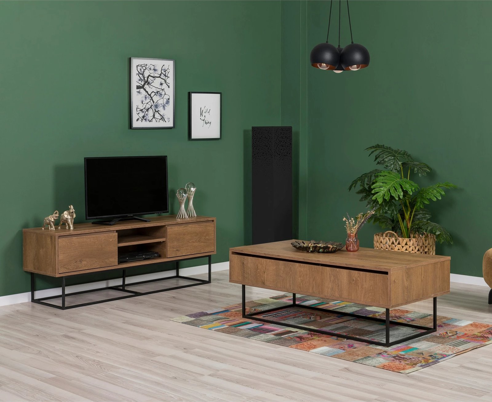 Set mobiljesh për dhomë dite, Skye Decor, Laxus Takım 5, ngjyrë arre dhe e zezë