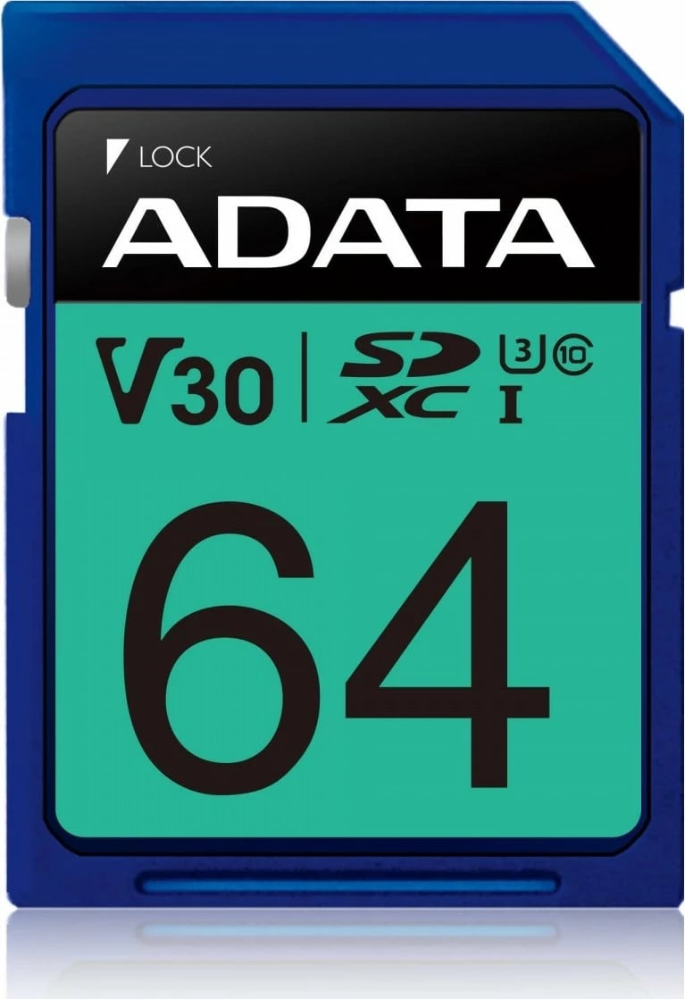 Kartë memorie SDXC, Adata Premier Pro ASDX64GUI3V30S-R, 64GB UHS-I U3 V30, 100MB/s leximi 80MB/s shkrimi, Class 10, blu