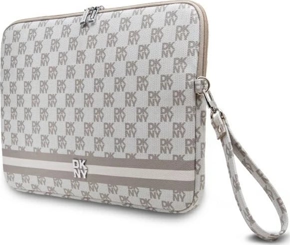 Mbështjellës laptopi DKNY, 16", lëkurë eko, bezhë, me rrip dore