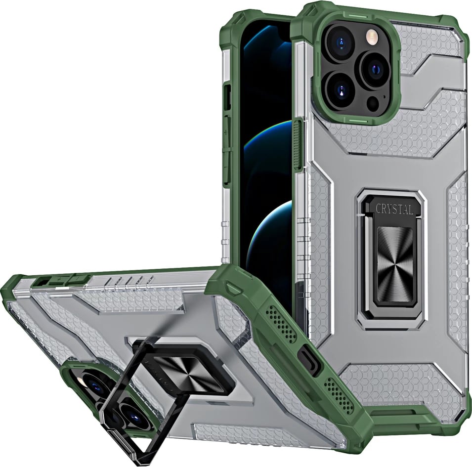 Mbështjellës Hurtel Crystal Ring Case për iPhone 13 Pro Max, me këmbëz, i gjelbër