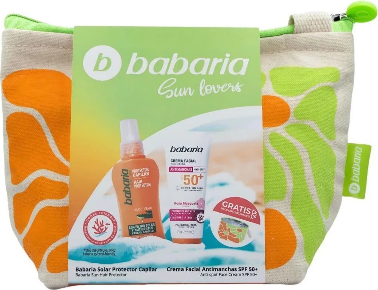 Set krem fytyre anti-manchas Babaria SPF50, spray mbrojtës flokësh, unisex, 75ml + 1 copë